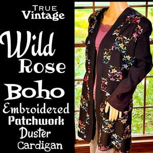 ▪️VTG▪️WILD ROSE▪️Boho Embroidered Patchwork Duster Cardigan